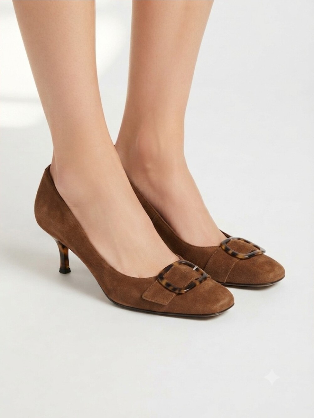 Y2K Via Spiga Brown Suede Kitten Heel Pumps with Tortoise Buckle Size 6.5